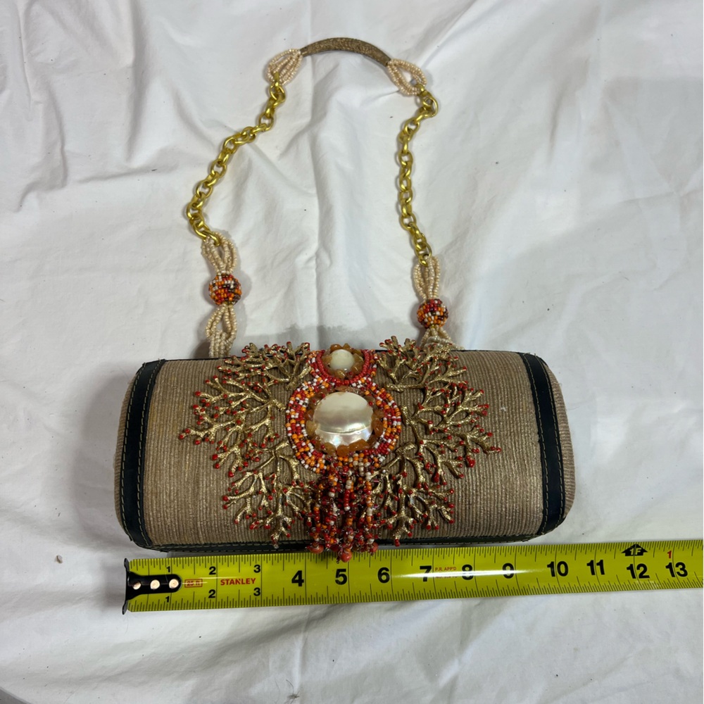 Mary Frances Elegant Beaded Tan Clutch